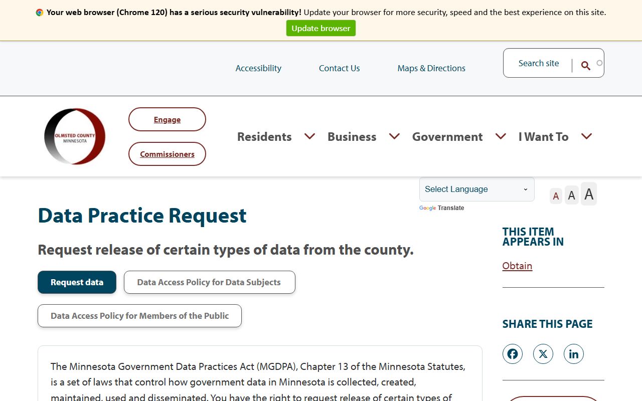 Olmsted County Court Administration data practice request distinction
