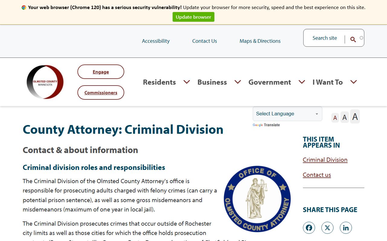 Olmsted County arrest records and court charges County Attorney Criminal Division