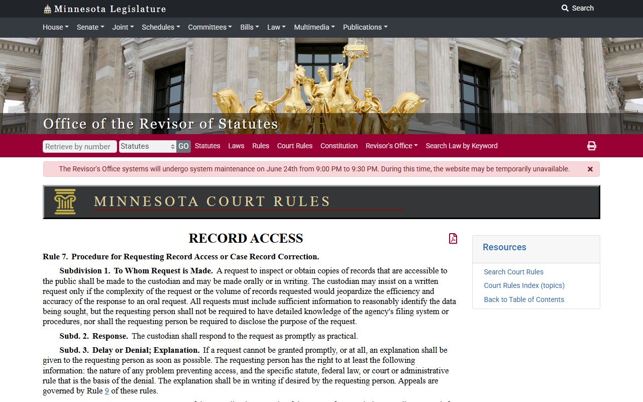 Olmsted County court dockets public access Rule 7