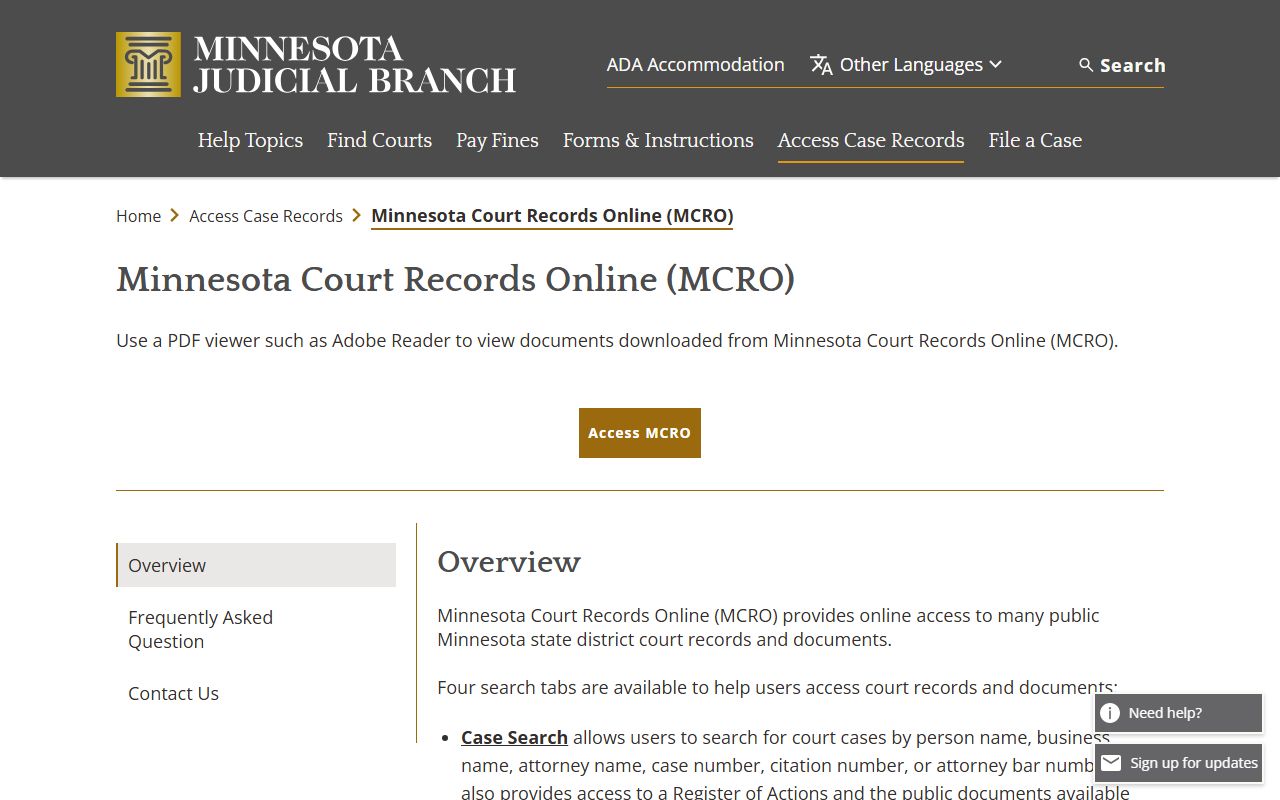 Olmsted County court records MCRO overview