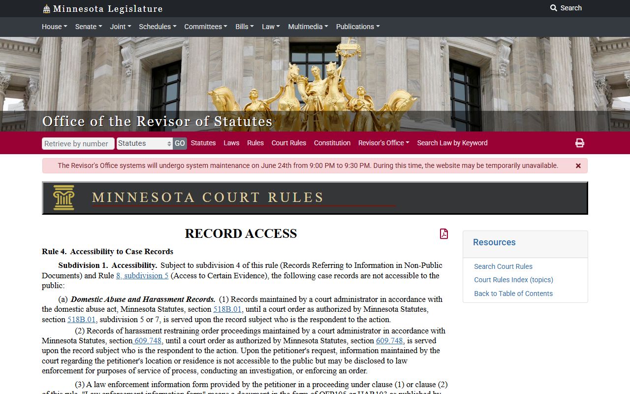 Olmsted County court records inaccessible categories