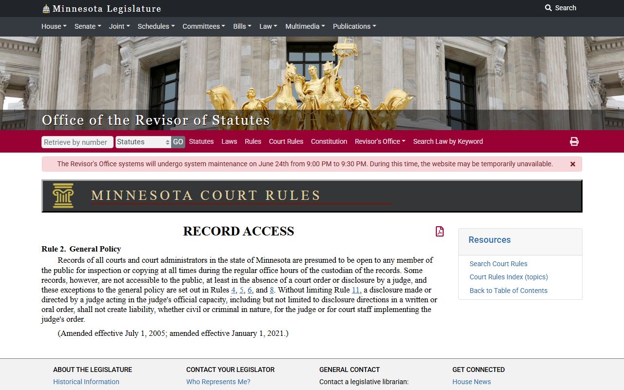 Olmsted County court records public access Rule 2