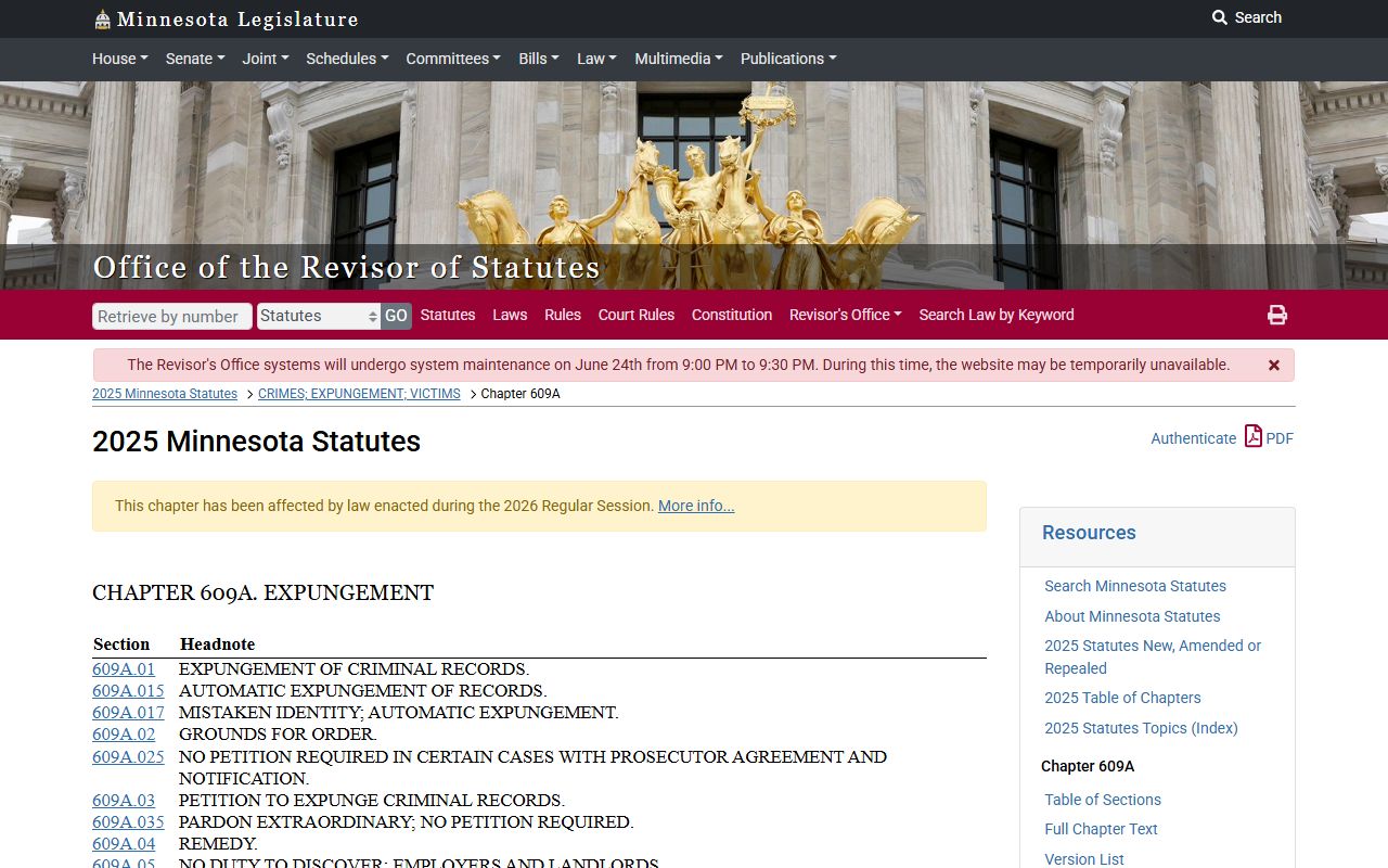 Olmsted County criminal court records expungement chapter