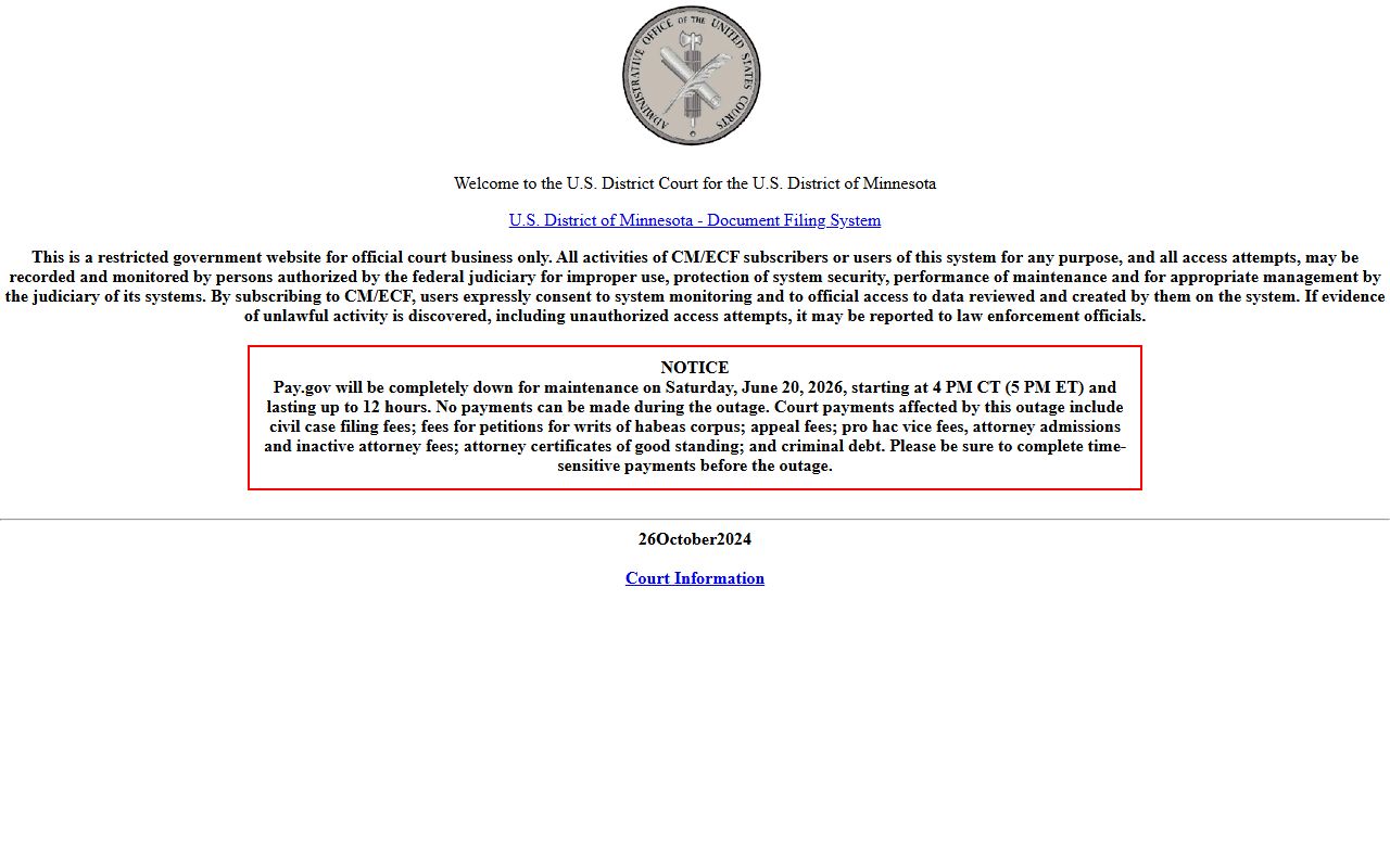 Olmsted County District Court federal CM ECF distinction