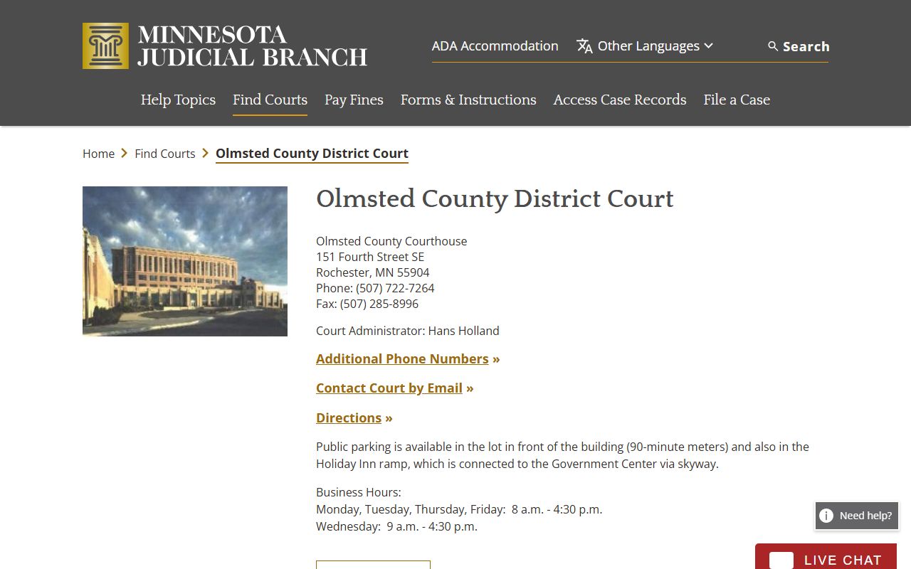 Olmsted County court records District Court page