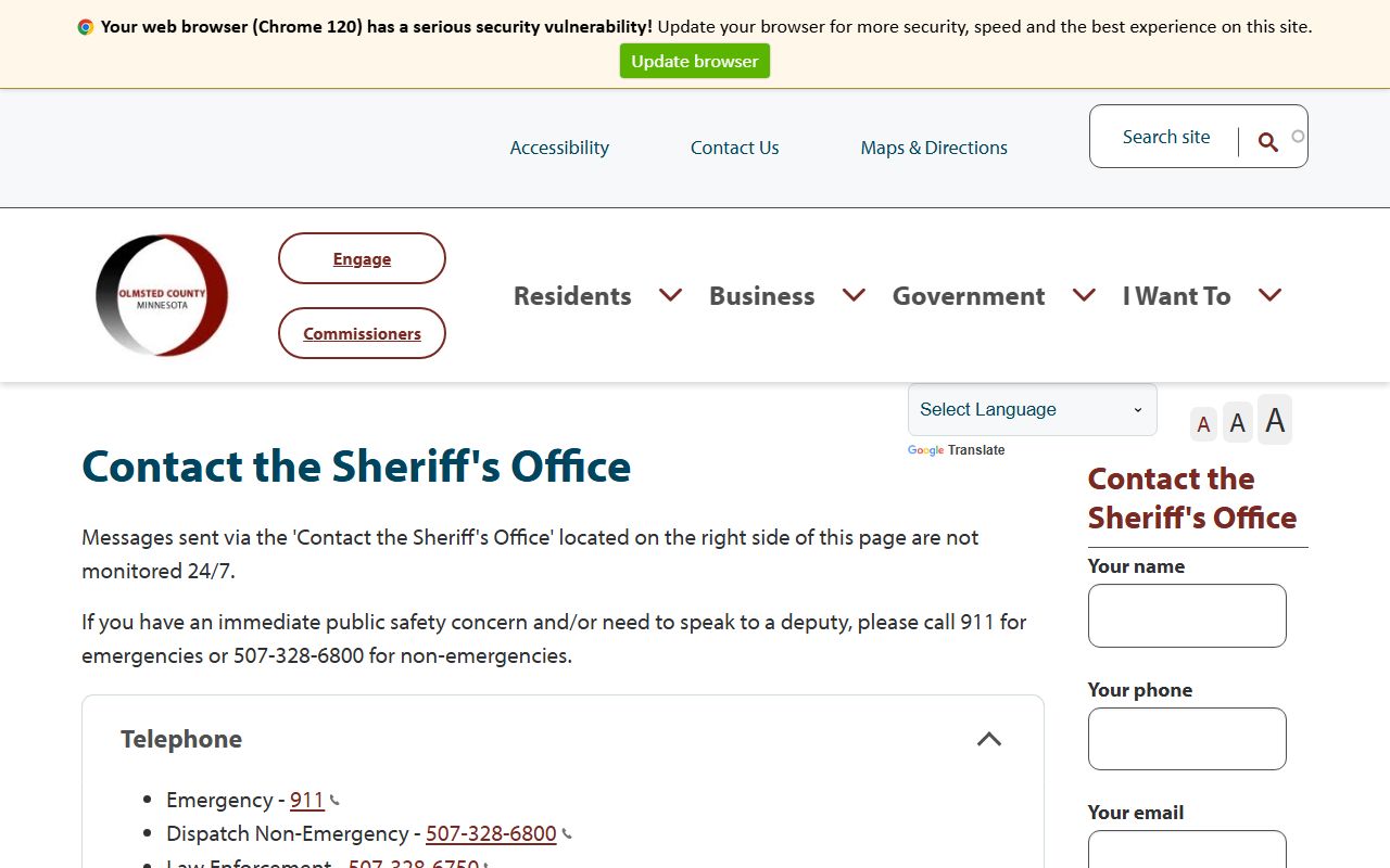 Olmsted County sheriff records contact information
