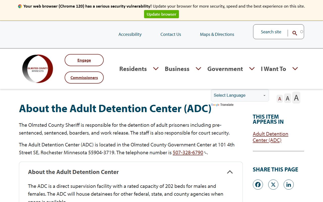 Olmsted County inmate records Adult Detention Center facility