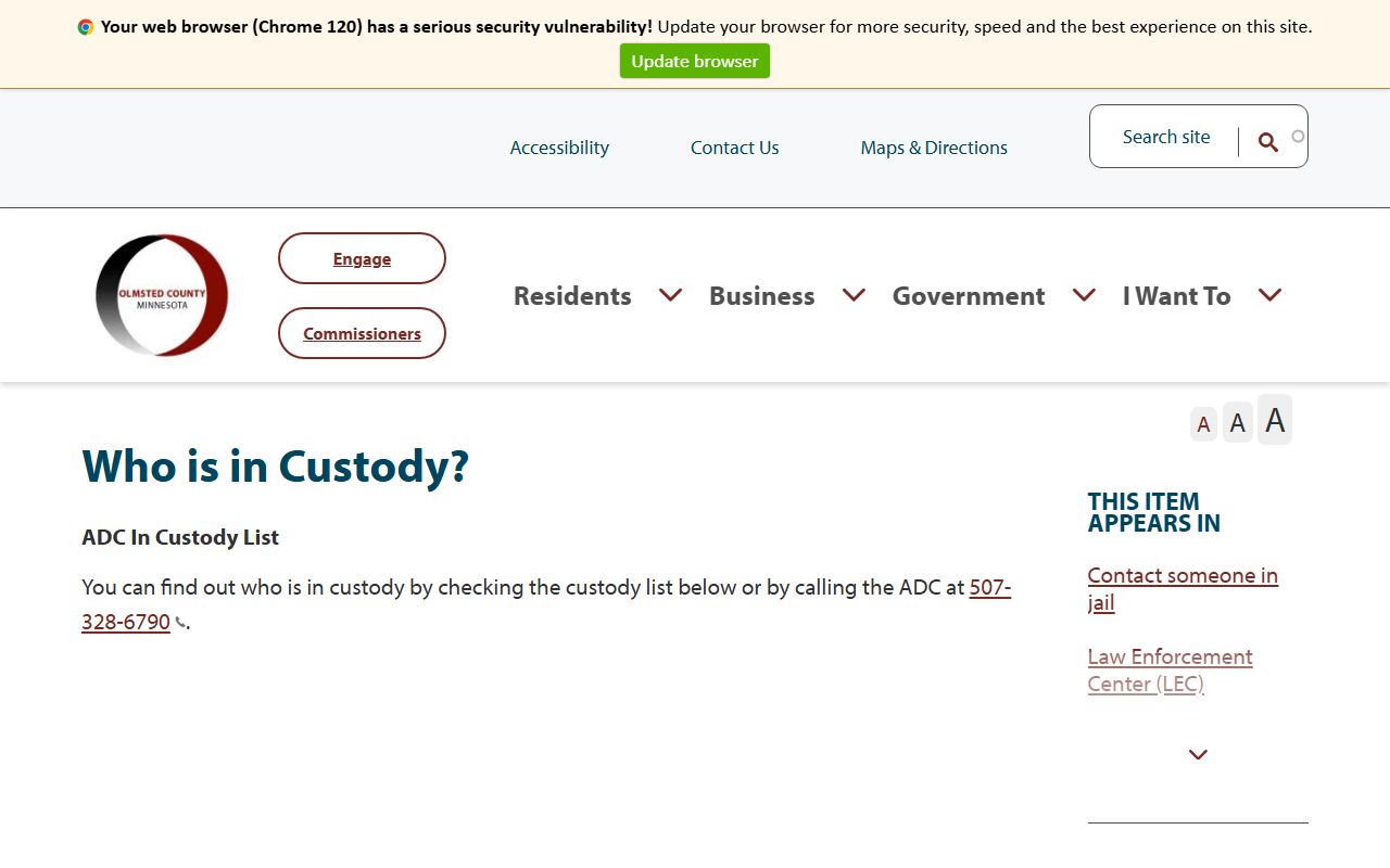Olmsted County inmate records who is in custody page