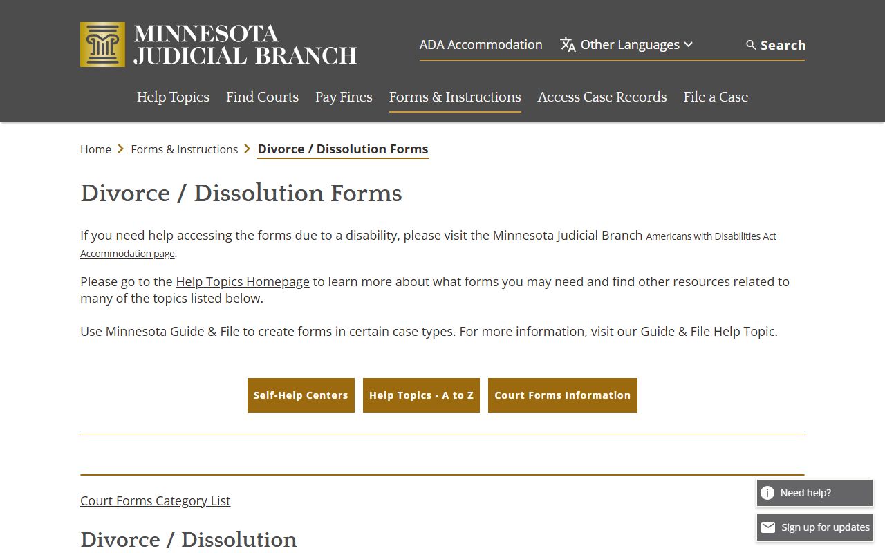 Olmsted County divorce records dissolution forms
