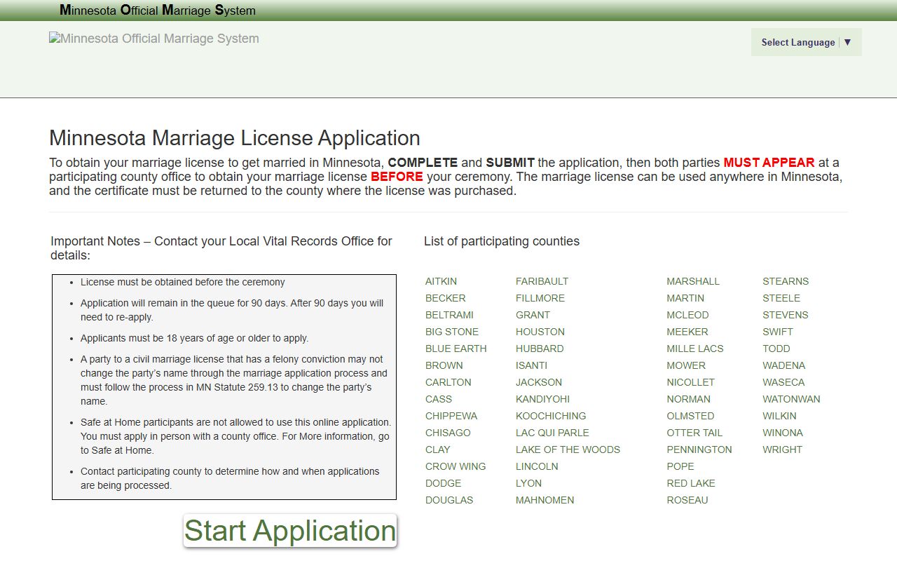 Olmsted County marriage records MOMS license application