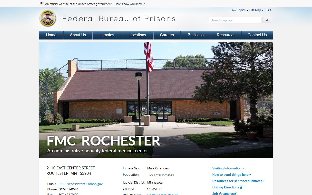 Olmsted County probate records FMC Rochester federal custody context