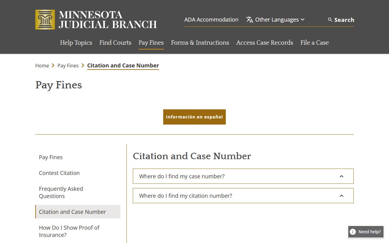 Olmsted County traffic court records citation number help