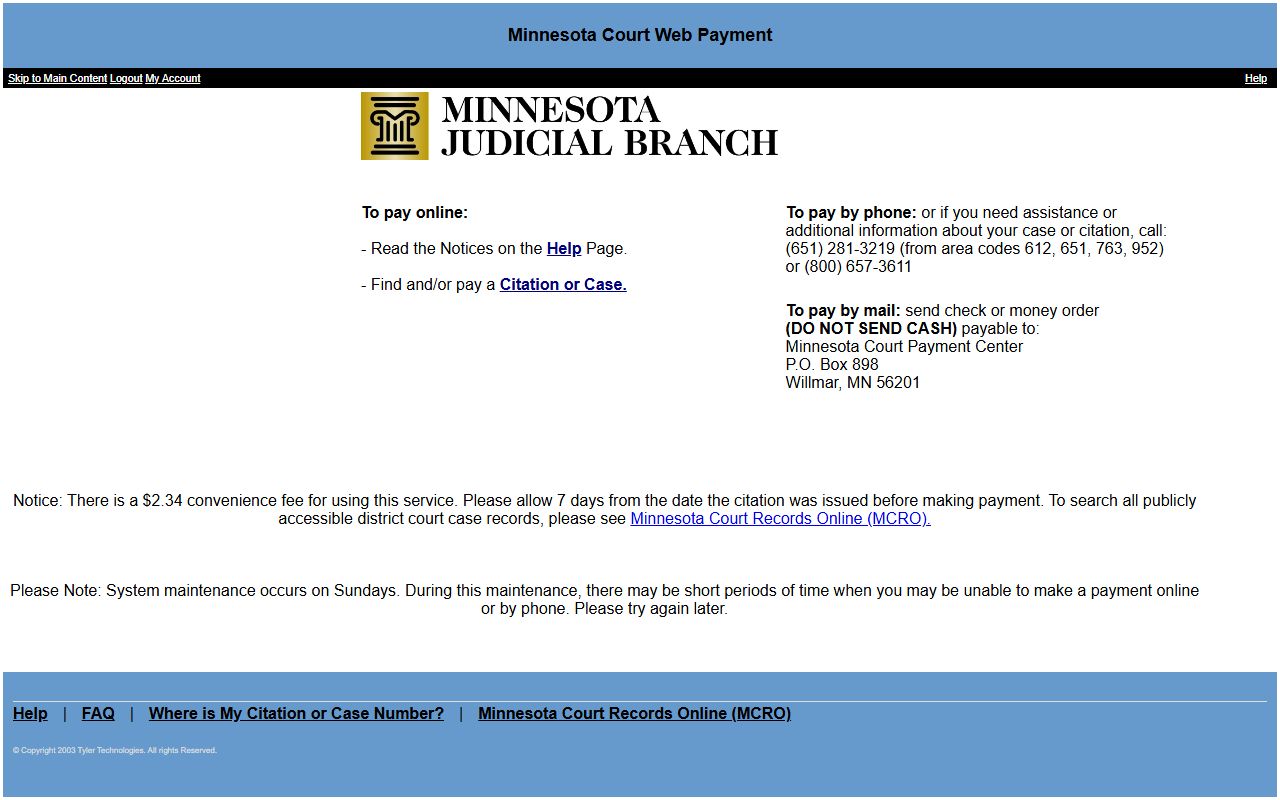 Olmsted County traffic court records Minnesota Court Web Payment