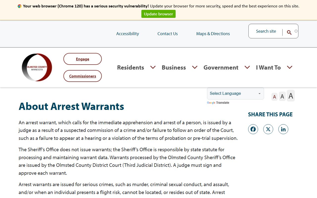 Olmsted County warrant records about arrest warrants